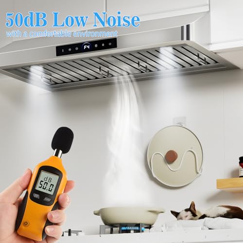 Image of 30 inch Range Hood Under Cabinet, 1200 CFM with 4-Speed Gesture Sensing & Touch Control, Stainless Steel Kitchen Stove Vent Hoods with 2 LED Lights, Time Setting,18B-E30