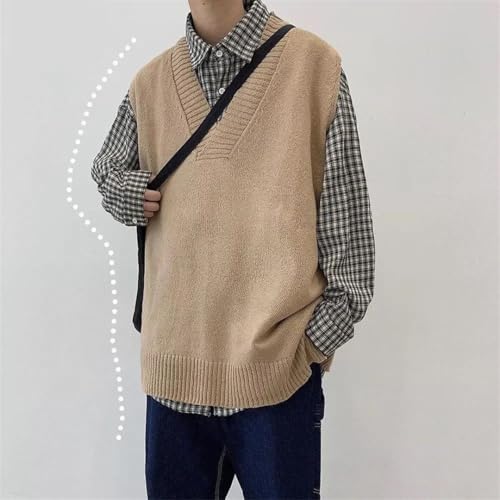 Men Knitted Sweater Vests Loose Simple Harajuku Sleeveless Japanese Style Teens Chic Vest2