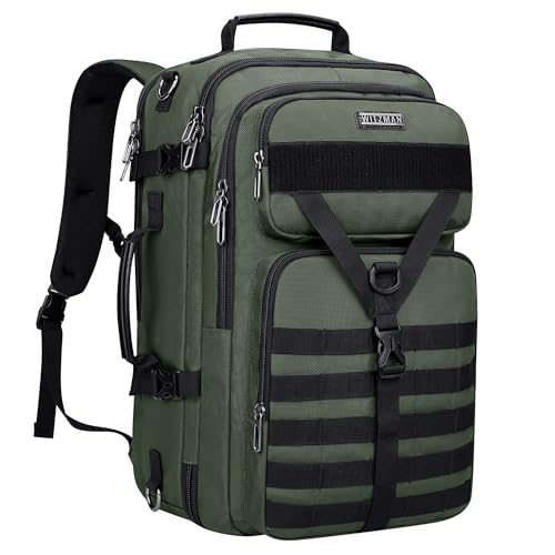 WITZMAN Carry On Travel Backpack for Men Large Convertible 45L Fit 17 Inch Laptop Backpack 3 in 1 Bag for Airline Approved(B688 Army Green)