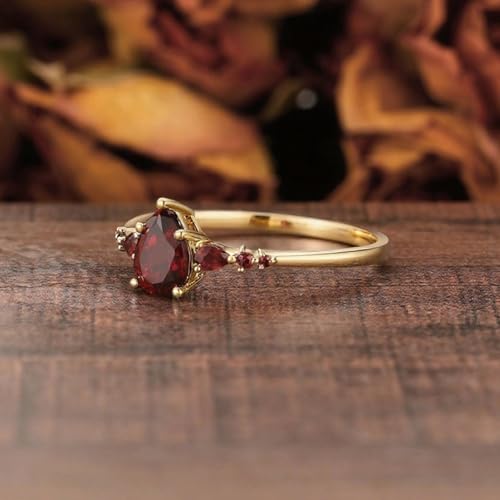 1 Carat Pear Gemstone Vintage Engagement Ring for Women 925 Sterling Silver/10K/14K/18K Solid Gold Yellow Gold Garnet Wedding Promise Anniversary Rings for Her Wife Bridal2