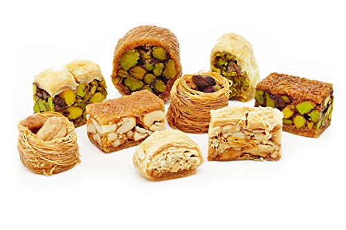 Baklava (Baklawa) Assortment Arabic Sweets| 110 Pieces (35 Oz)| Pistachio Cashew Nuts, Gourmet Oriental Dessert, Middle Eastern Baklava Pastry, Light Treats in Elegant Gift Box