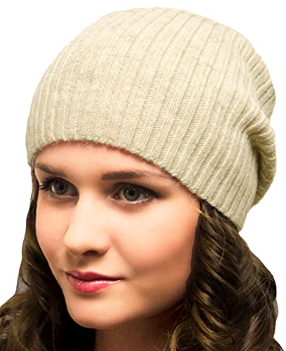Entire Empire Bonnet 50 % laine crème gris jean bleu souple pour femme - Bonnet d'hiver tricoté en laine - Long ample - Tricot doux pour homme ou femme, Gris crème., taille unique Cover