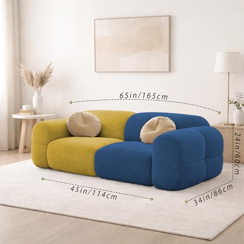 Image of Casaliving Vetras Modern Velvet Bubble Cloud Sofa, Tufted Design Upholstered 2 Seater Sofa Set for Living Room, (Blue Yellow Colour) Premium Velvet Fabric Sofa