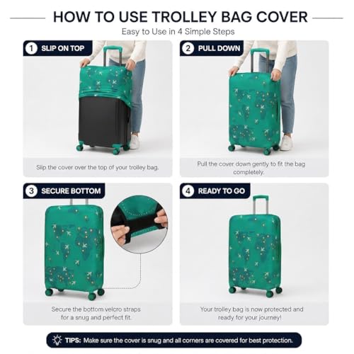 Image of Printed Luggage Cover for Traveling Bag & Suitcase - Stretchable & Scratchproof Trolley Protector with Velcro Lock & Lightweight Washable Material(Suitcase Not Included, Only Cover in Product)