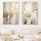 Gold Foil Abstract Wall Art Modern Abstract Painting Neutral Beige Wall Art Gold and Grey Artwork Brown Beige Gold Wall Art Abstract Neutral Prints White and Gold Abstract Painting 16x24inchx2 No Frame