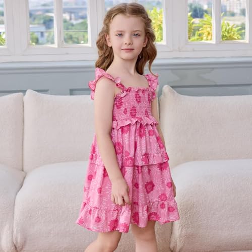 Little Bitty Toddler Girl Smocked Dress Floral Flutter Sleeve Ruffle Dresses Girls Summer Outfits Beach Sundress 2-7 Years4