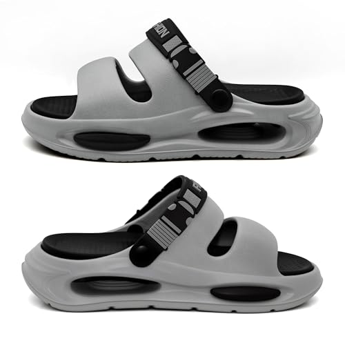Image of Men's Slide Sandals Indoor and Outdoor, Casual Platform Slide Sandals for Men Spring Summer, Lightweight Comfortable Cushioned Open Toe Men's Slippers Shoes Gray 10