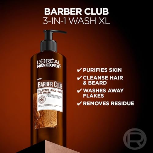 L'Oréal Paris Men Expert Barber Club 3-in-1, Body, Hair & Beard XXL Wash Enriched with Cedarwood Oil to Cleanse & Removes Beard Flakes, 400ml - Image 4