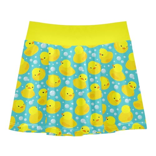 Girls Skorts High Waist Athletic Skirts with Shorts Cartoon Yellow Rubber Duck Stretchy Teens Performance Tennis
