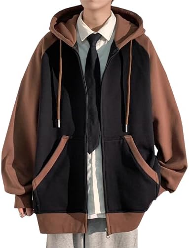 （11:00時点） [Fasshonrida] ジップパーカー メンズ 秋服 フルジップ ラグランぱーかー 大きいサイズ 上着 かっこいい ジップアップパーカー フード付き トレーナー ZIP ライトアウター オシャレ 服 配色切替 秋 冬 春 black L