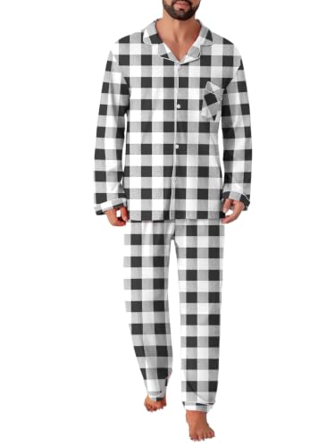 Image of QZH.DUAO Mens Pajama Set 100% Cotton Long Sleeve Button Down PJs