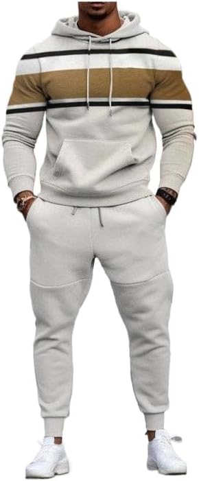 Men's Color Fashion Printed Hoodie Pants Set Loose Hoodie Sportswear Running Pants Two Piece Set
