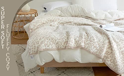 100% Polyester Microfiber Fluffy Leopard Knitted Throw Blanket Super Soft Cozy Lightweight Thick Blanket For Sofa Couch Bed 51"X71" Stone /Cream¡­ #TOP1