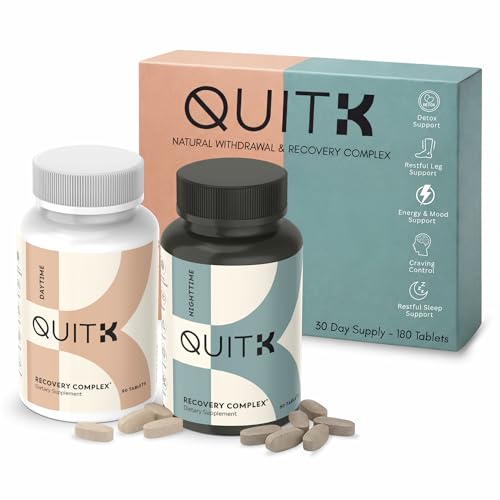 Withdrawal and Detox Support QuitK Recovery Complex Sleep Energy Stress Mood & Craving Support Daily Supplement - Magnesium Glycinate Ashwagandha GABA L-Theanine Agmatine & More