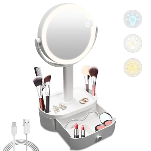 SANYCASA Makeup Mirror with Lights Lighted Makeup Mirror with Magnification 80 LED Vanity Mirror with Lights 3 Color Modes & Stepless Dimming Shatterp roof & Stable Base
