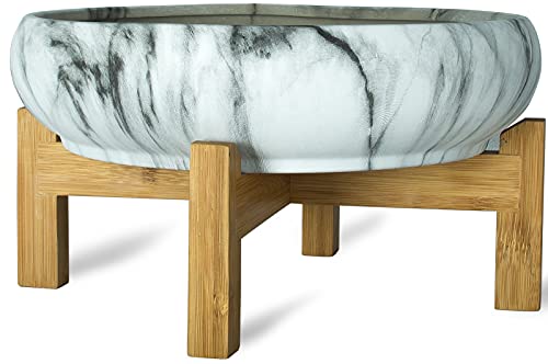 Artketty Succulent Pot, Large Succulent Planter Pot With Drainage Round Marble Bonsai Pot With Bamboo Stand, Ceramic Pots For Cactus Plants Decorative Flower Planter Bowl For Home Office #TOP1