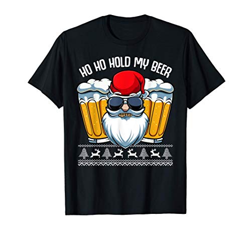 Ho Ho Hold My Beer Santa Claus Christmas Drinking Party Gift Camiseta