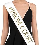 TTCOROCK Prom Court Sash - Set of 2 - School Dance Graduation Party School Party Accessories White with Gold Print