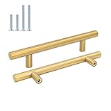 Stangen-Ø: 12 mm 20x Goldenwarm® T Stangengriff Möbelgriffe Messing goldfarben Hohle Edelstahl Küchenschrank Türgriffe Bohrlochabstand 128mm Gesamtlänge 192mm