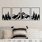 ESTART 4 PCS Metal Mountain Wall Art, Large Mountains Wall Decor, Mountain Forest Decorative Painting Suitable For Living Room Bedroom Office Indoor And Outdoor (50x15.7 inches/127x40 cm, Mountain Forest)