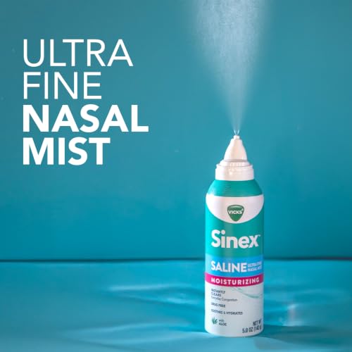 Sinex Saline by Vicks Moisturizing Nasal Spray, with Aloe, Drug Free Ultra Fine Mist, Clear Everyday Sinus Congestion Fast, Clear Mucus from a Cold or Allergy, 5.0 fl oz - image 4