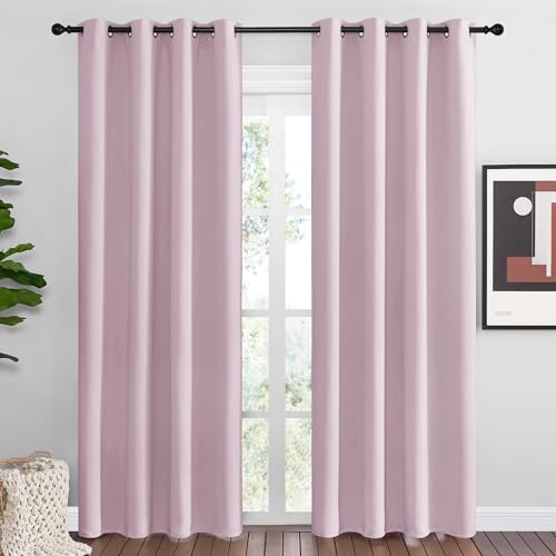 Image of NICETOWN Baby Pink Blackout Curtains 86 inches Length for Living Room, 2 Panels, 55 inch Wide, Thermal Insulated Long Drapes for Large Window