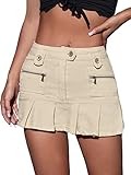 MakeMeChic Women's Y2K Skirt Zipper Front Ruffle Pleated Mini Short Denim Skirt Beige M