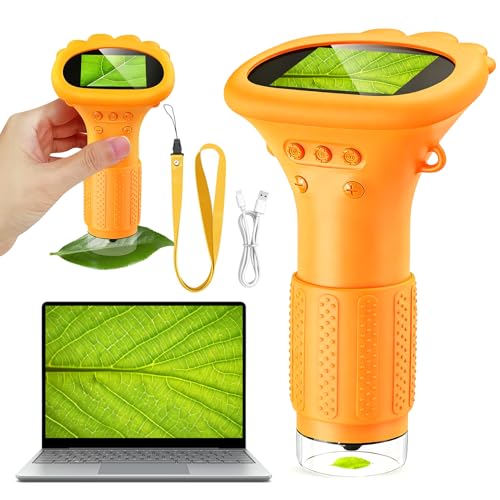 ZQEJEFD Microscopio Digital para Niños, 1000X Mini Microscopio Portátil con Pantalla IPS de 2,0' y 8 Luces LED, microscopio de Mano USB Type-C Compatible con PC, Juguete Científico Educativo Desde 3+