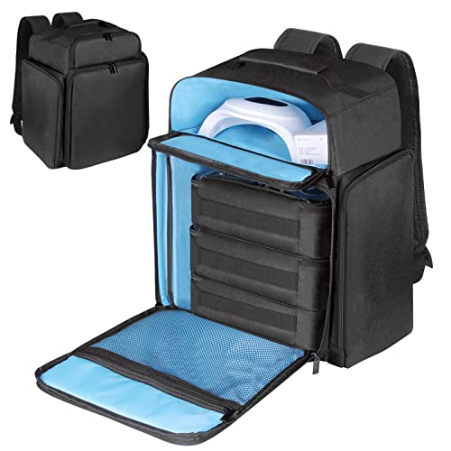 Famard Nail Polish Organizer Backpack Holds 108 Bottles(15ml - 0.5 fl.oz) and a Nail Lamp, with 3 Removable Storage bag for Nail Tech (Black)