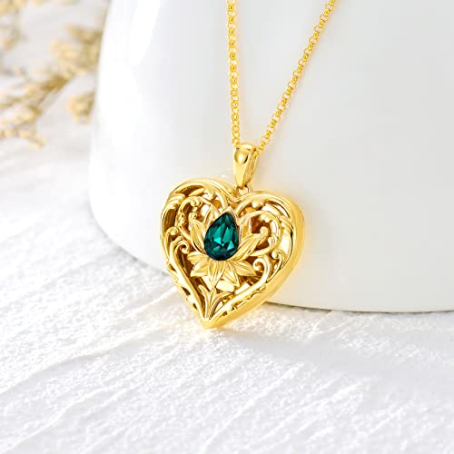 SOULMEET 10K 14K 18K Solid Gold Personalized Sunflower/Starburst/Cross/Rose/Lotus/Butterfly/Turtle/Celtic/Bee Heart Locket Necklace That Holds Picture Gift Choice2