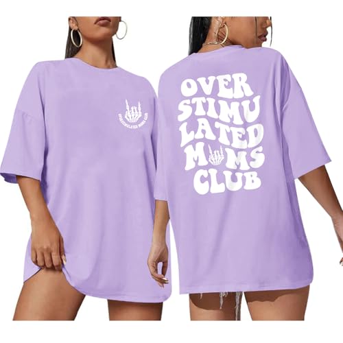 Image of Yuyiify Oversized Tshirts for Women Mama Overstimulated Cool Moms Club Skeleton Shirt Funny Mom Graphic Tees Top