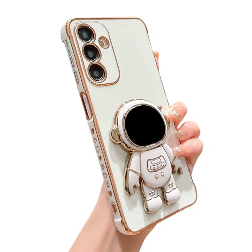 phylla Phone Case for Samsung Galaxy A15 4G/5g 6.5",Luxury Plating Astronaut Stand Holder Phone Case with Cute Love Heart Side Small Pattern Soft Silicone Shockproof Kickstand Cover Bumper (White)