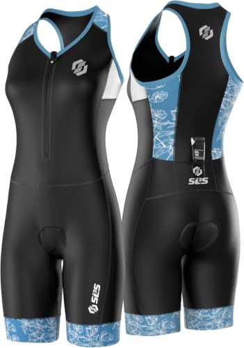 SLS3 Triathlon Suits Women - One Piece Tri Suit Women with Comfortable and Durable FRT Fabric - No Shelf Bra (Blue Rose, Small)