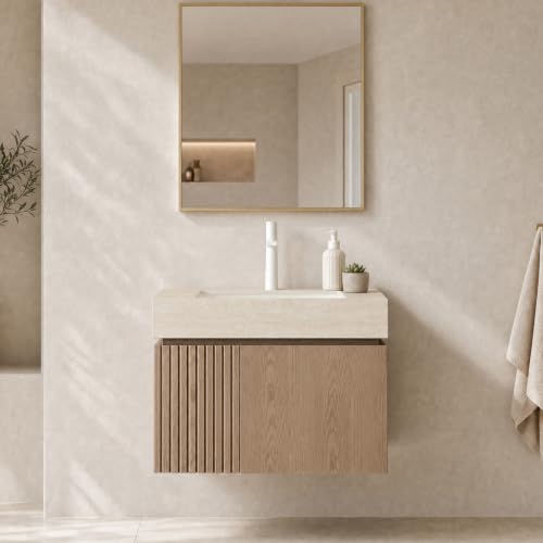 24 Inch Bathroom Vanity with Sink, Floating Cabinet, Sintered Stone Top