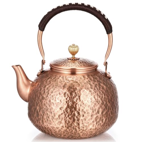 Image of Handmade Hammered Copper Tea Kettle for Stove Top, 2200 Ml / 2.3 Qt