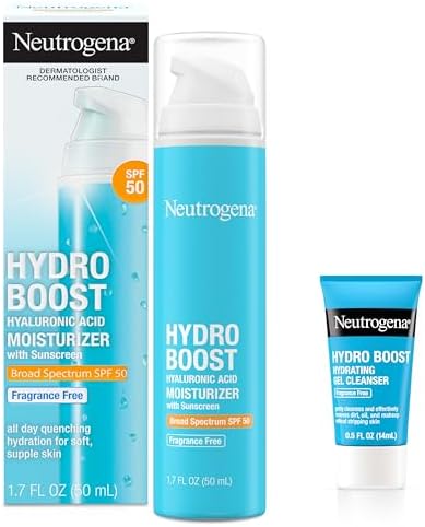 Neutrogena Hydro Boost Hyaluronic Acid Hydrating Face Moisturizer With SPF 50, Fragrance Free Facial Moisturizer, 1.7 fl. oz, & Trial Size Hydro Boost Facial Cleanser, 0.5 fl. oz