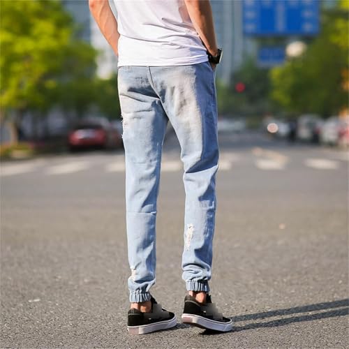 Fashion Drawstring Hip Hop Jeans for Men Casual Lightweight Joggers Denim Pants Washed Street Jean Trousers3
