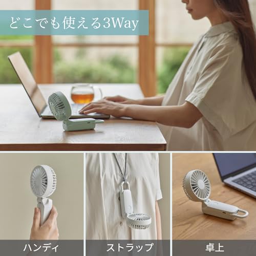 Image of Rhythm Handy Fan, 2025, Large Airflow, Silent, 15 Hours Lasting, 3-Way (Handheld, Neck Hanging, Tabletop), Carabiner & Strap, 5 Levels of Airflow, Small, Portable Fan, Work or School, Festival, Live