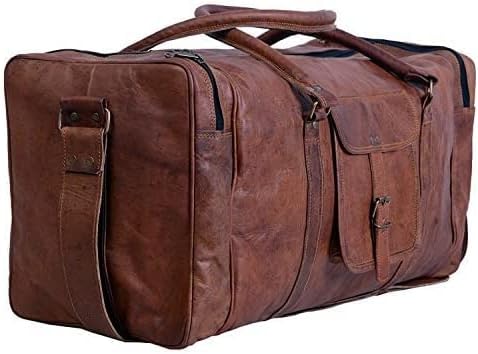 Genuine Leather Duffel | Women Travel Overnight Weekend Leather Bag | Sports Gym Duffel for Men (BROWN) Airplane Underseat Bag Leather Vacation Luggage Duffle Bag