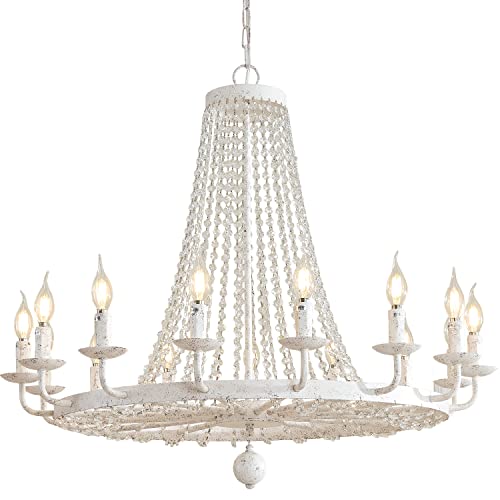 Uboxin D33 Large French Chandelier 15 Light ,White Rust North America Country Pendant Light Fixtures with 32 Crystal Chains Dec,Round Metal Chandelier for Living Room (White Rust, 33in-15 Lights) Uboxin D33 Large French Chandelier 15 Light ,White Rust North America Country Pendant Light Fixtures with 32 Crystal Chains Dec,Round Metal Chandelier for Living Room (White Rust, 33in-15 Lights)