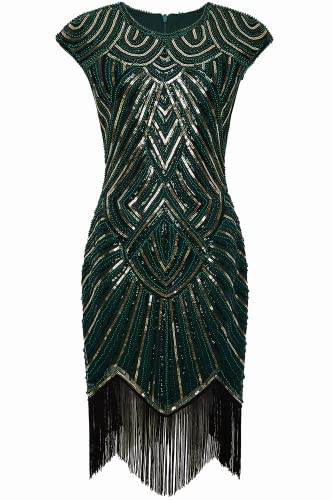 Miniatura 7 de Babeyond - Vestido De Charlestón Con Estilo De Los Años 20, Del Gran Gatsby, Con Flecos Y Cuello En V - Verde - Xxx-Large