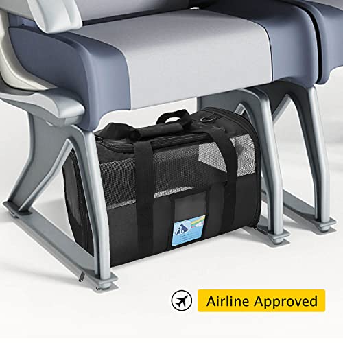 Image of Refrze Pet Carrier Airline Approved, Cat Carriers for Medium Cats Small Cats, Soft Dog Carriers for Small Dogs, TSA Approved Pet Carrier for Cat Dog of 15 Lbs, Puppy Carrier,Black