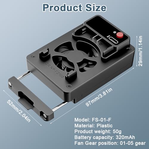 Image of ZORBES Live Stream SLR Camera Cooler, 5-Speed Camera Attachment Cooling Fan, USB Rechargeable Camera Cooling Fan, Secure Spring-loaded Clamp, LCD Real-time Battery Display, One Button Control