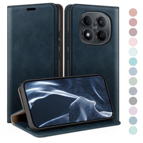 Coque Xiaomi Redmi Note 15 Pro 5G HUOUH Étui Portefeuille en Cuir Bleu Foncé