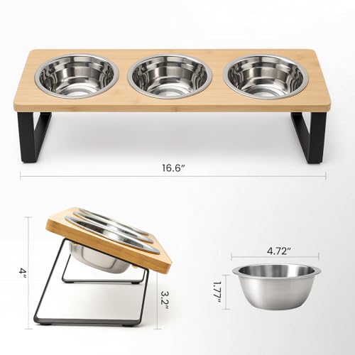 3 Cat Bowls with Stand - Adjustable Height Elevated Feeder for Cats & Small Dogs, Stainless Steel Raised Bowls, Anti-Vomit & Anti-Slip Tilted Design, Slow Feeding Pet Food & Water Station - Image 4