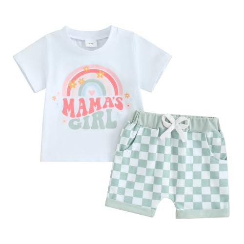 mlpeerw Toddler Baby Girl Clothes Daddys Girl Short Sleeve T-Shirt Top Shorts Set Infant Cute Summer Outfit (White mamas girl, 18-24 Months)