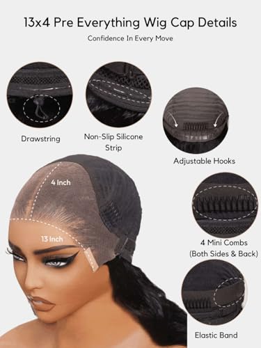 Image of Beauty Forever 13x4 Pre Everything Lace Frontal Glueless Wig Human Hair Pre Plucked Pre Cut Body Wave Bye Bye Knots Wigs with Elastic Drawstring 30s Ready to Wear Wig for Women 150% Density 18 Inch