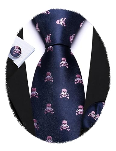 Image of Barry.Wang Man Tie Sets Skull Ties Animal Extra Long Necktie Silk Woven Handkerchief Cufflinks Festival Party Gift