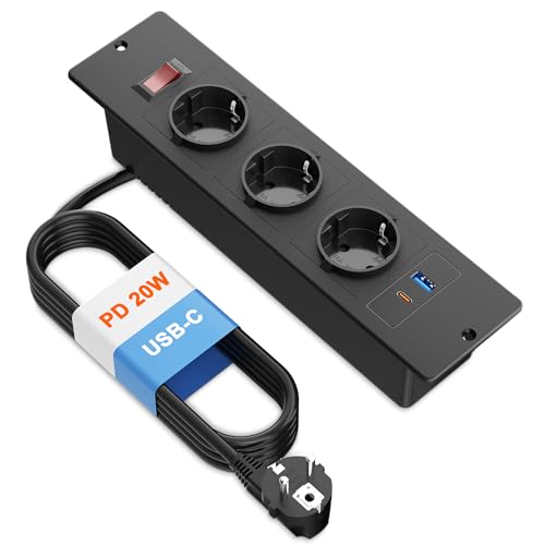 Regleta Empotrable Con 2 USB-C (35W PD) Y 1 USB-A (30W) - Para Instalar En Mesas, Color Negro