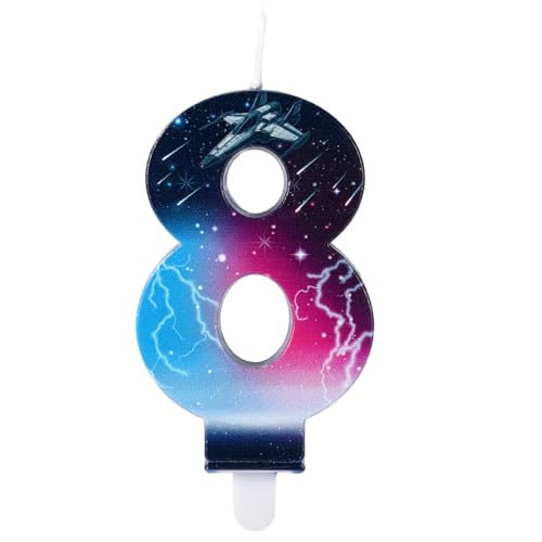 Star Themed Birthday Candles, Universe Cupcake Toppers Star Galaxy Candles Anime Themed Birthday Party Decorations (Number 8)